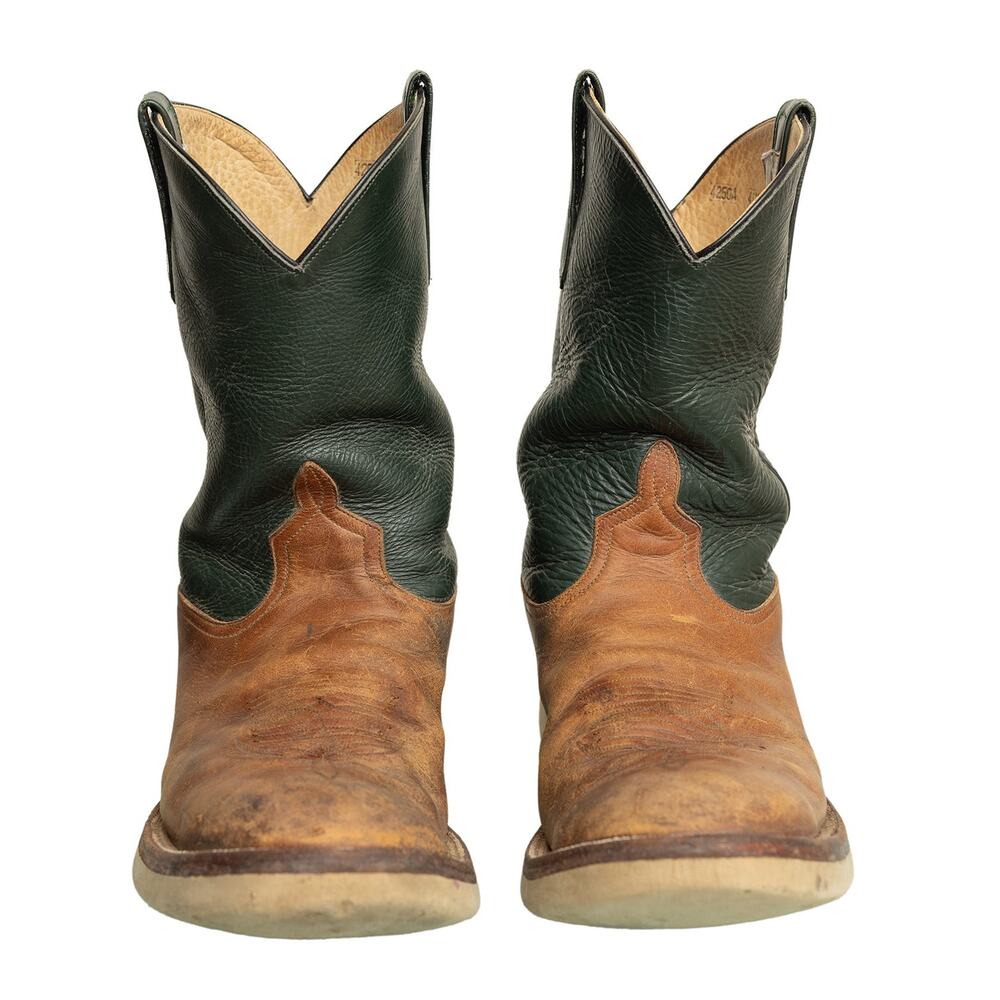 Vintage Anderson Bean Boot Co Evergreen &Tan Yellow Brown Western Utility Boots - Picture 2 of 12